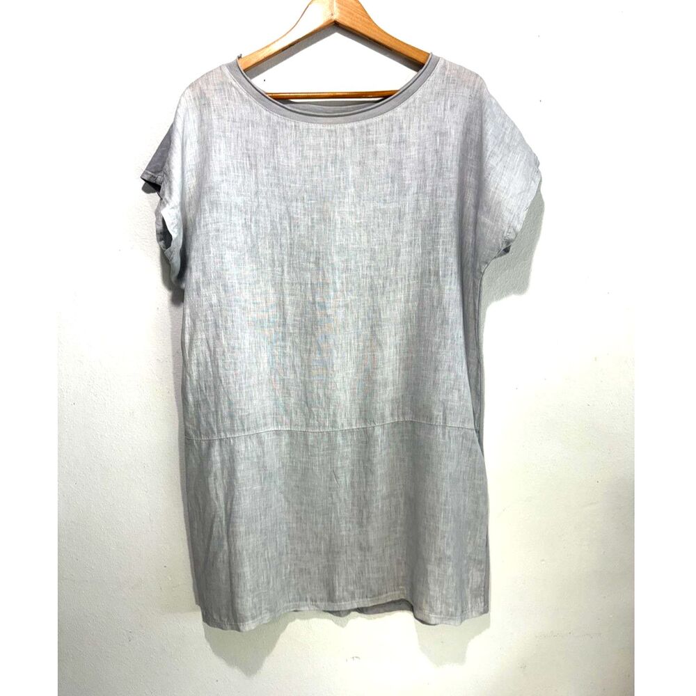 Becasa linen blend dress Italy lagenlook minimalist summer casual resort women L